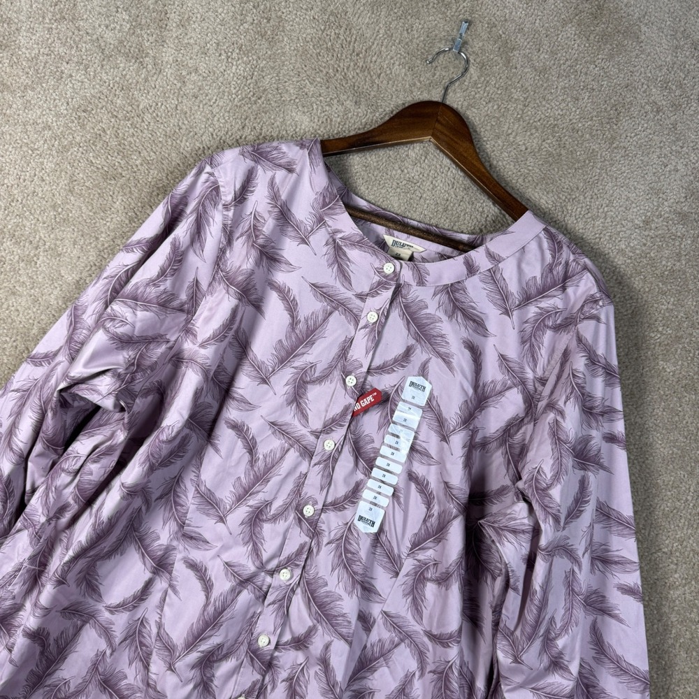 Duluth Trading Co Button Down Tunic Womens 2X Purple Feather Wrinklefighter Top